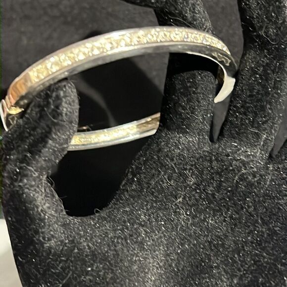 Roman Marked Clear Rhinestone Embellished Silver-tone Hinge Bracelet - Picture 4 of 11